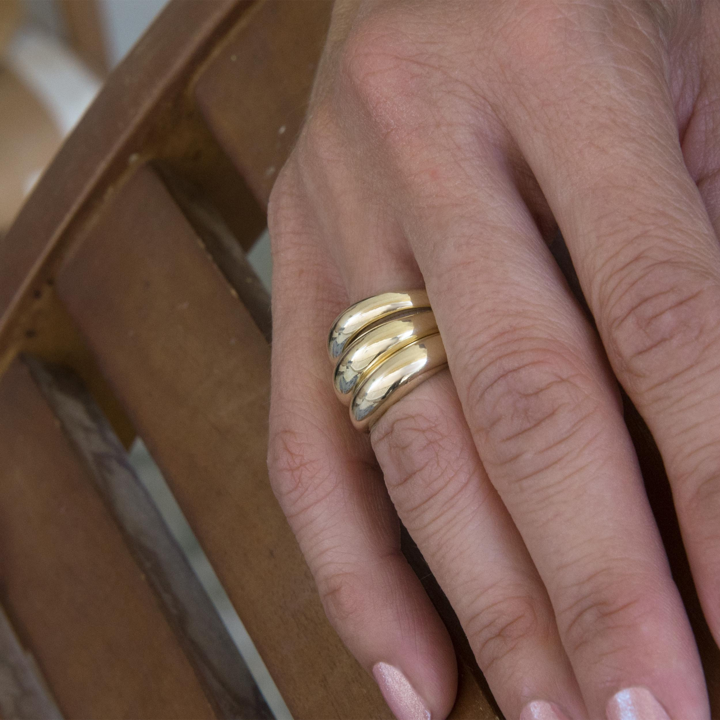 Solid Gold Dome Ring Dome Ring Gold Statement Ring Crescent Dome