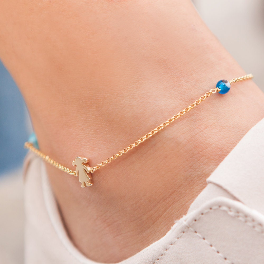 Silver Anklet, Girl Anklet, Anklet Bracelet, Sideways Little Girl, Evil