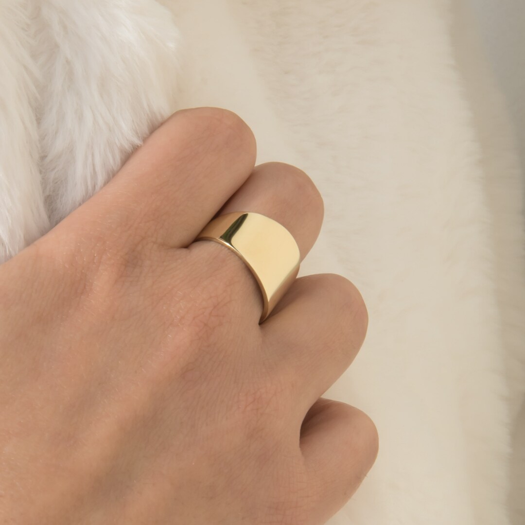 Plain Gold Ring Flat Ring Solid Gold 14k Flat Ring Etsy