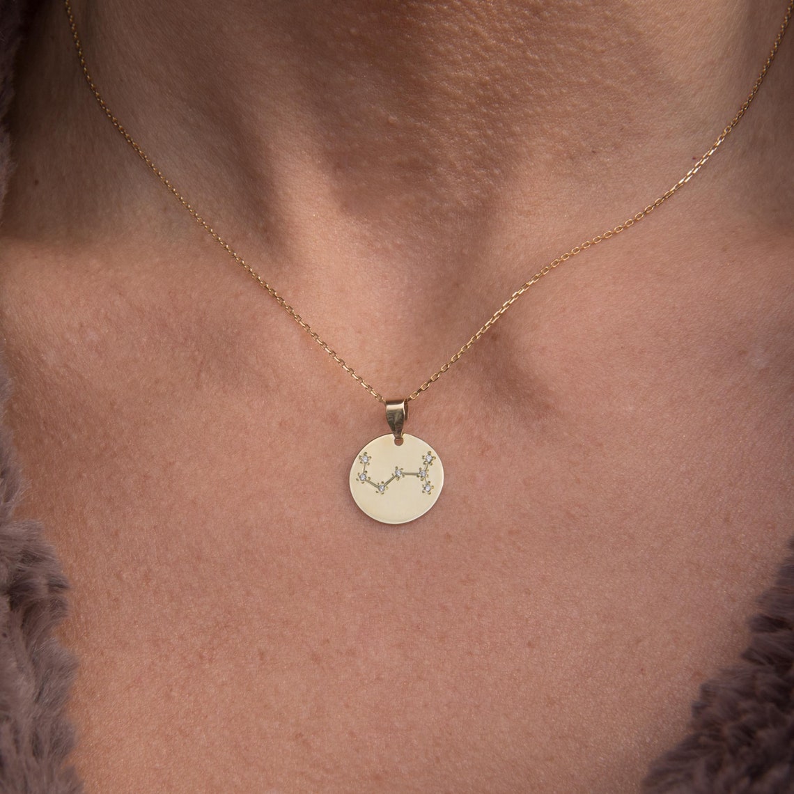 Solid Gold Medallion Necklace 14kt Gold Constellation Etsy