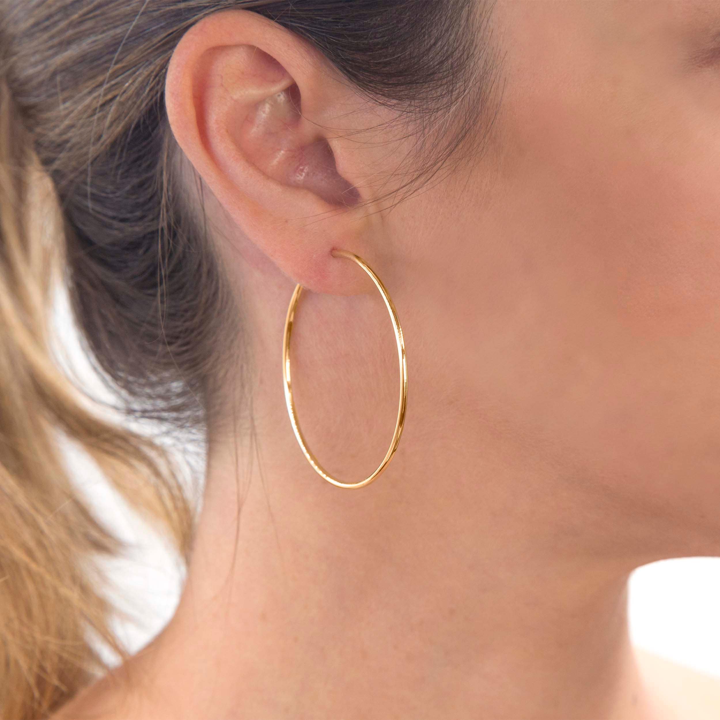 Gold Hoop Earrings Real Gold 14k Earrings Large Hoop -  Denmark