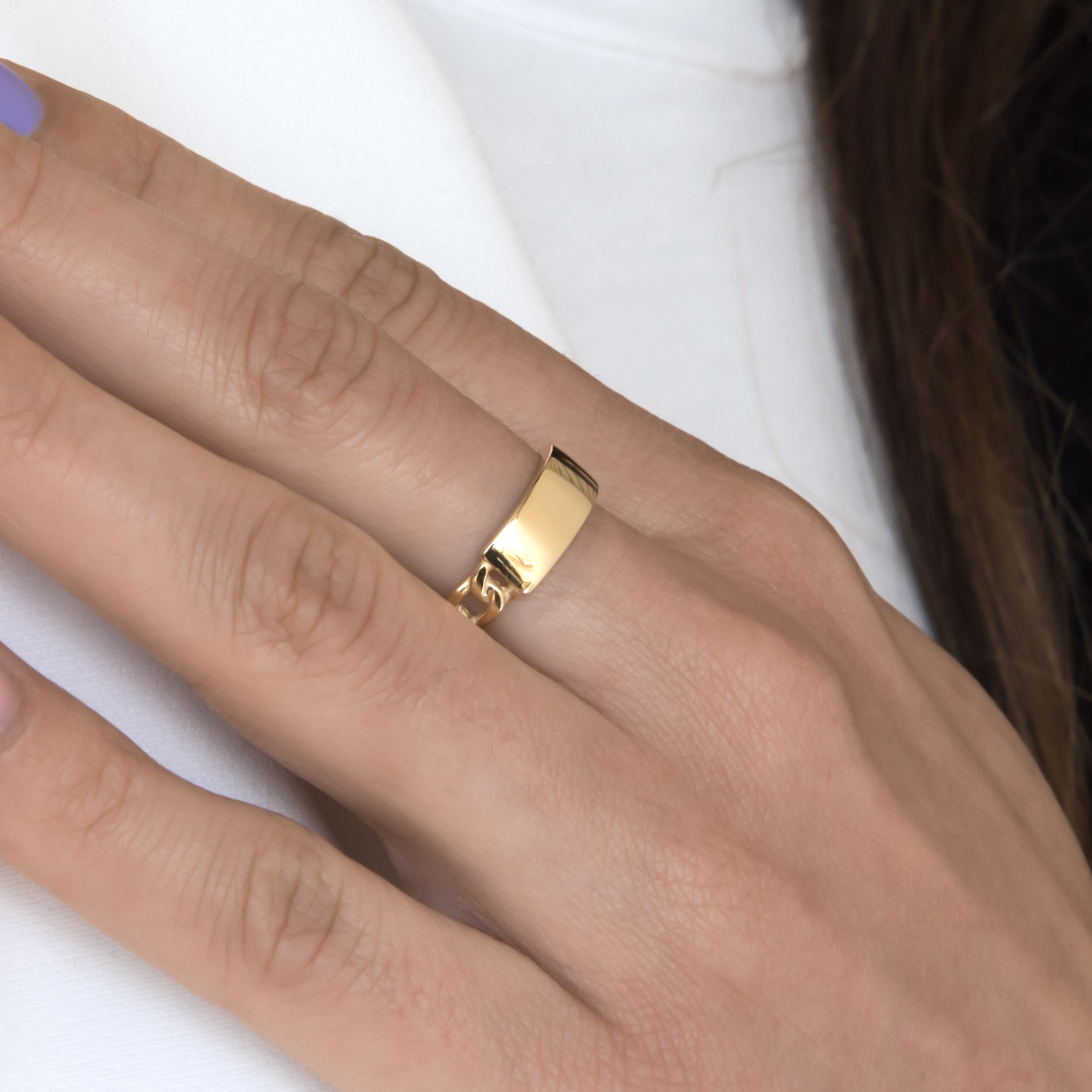 14k Gold Chain ID Ring / Engravable Gold Ring / Personalized Gold Ring