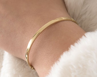 Pulsera de brazalete clásico, pulsera lisa de oro macizo de 14K, pulsera atemporal, brazalete de oro apilable, pulsera minimalista Mobius, brazalete de todos los días