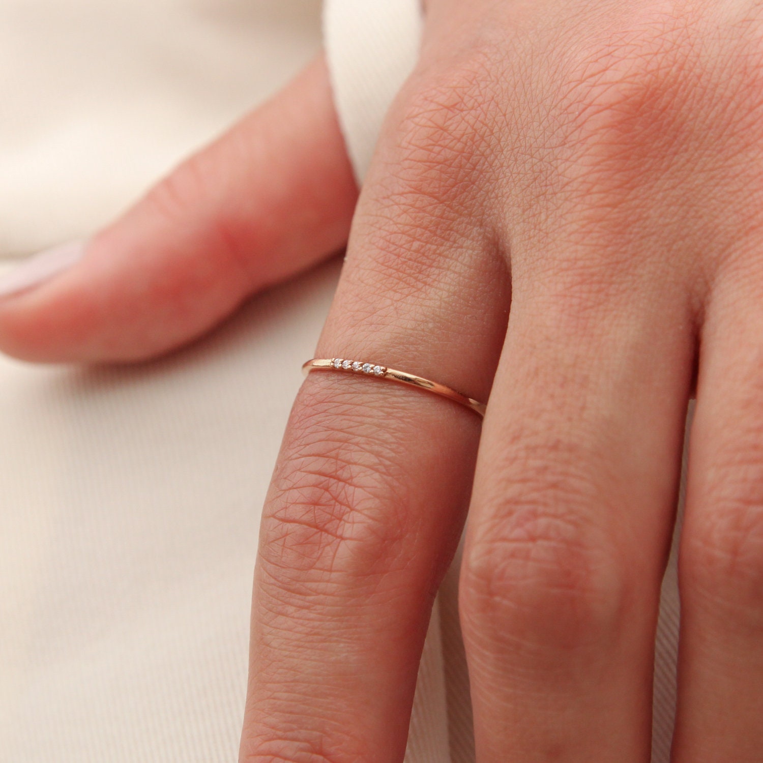 Diamond Thin Band, Thin Diamond Ring, Gold Stacking Ring, Band with