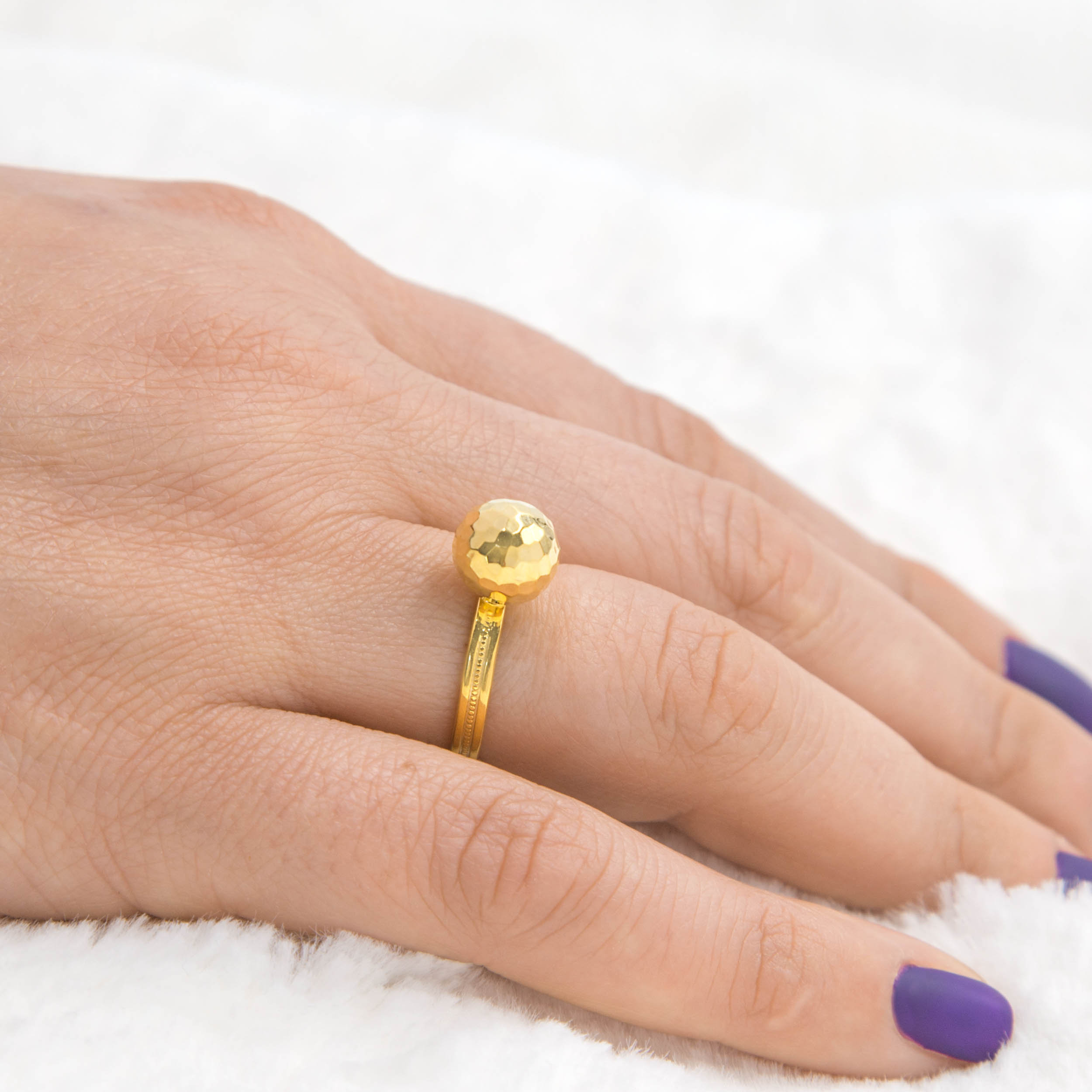 Gold Ball Ring, Hammered Ring, Solid Gold Ball Ring, Bubble Ring, Rose