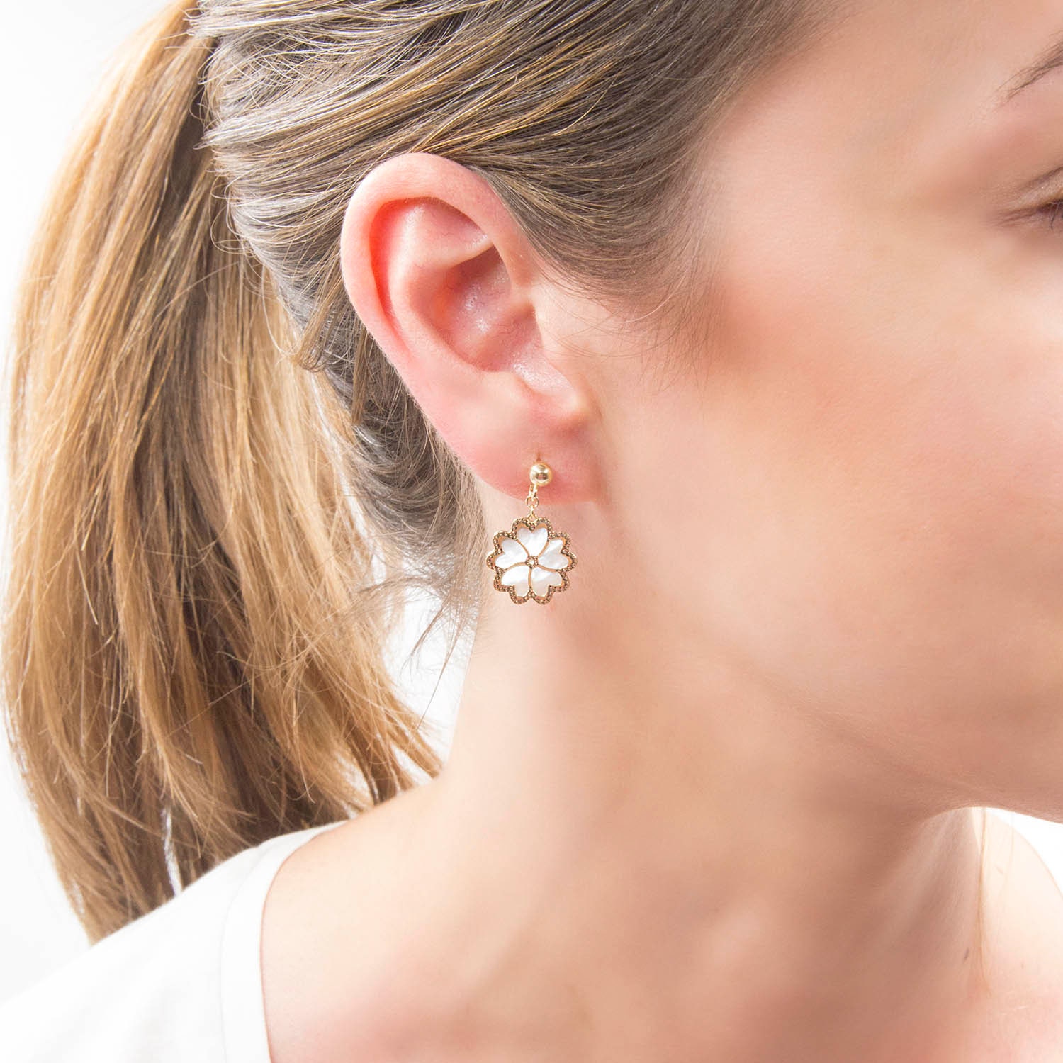 Five Leaf Clover Earrings Gold Mother Of Pearl Earrings Gold Dangle