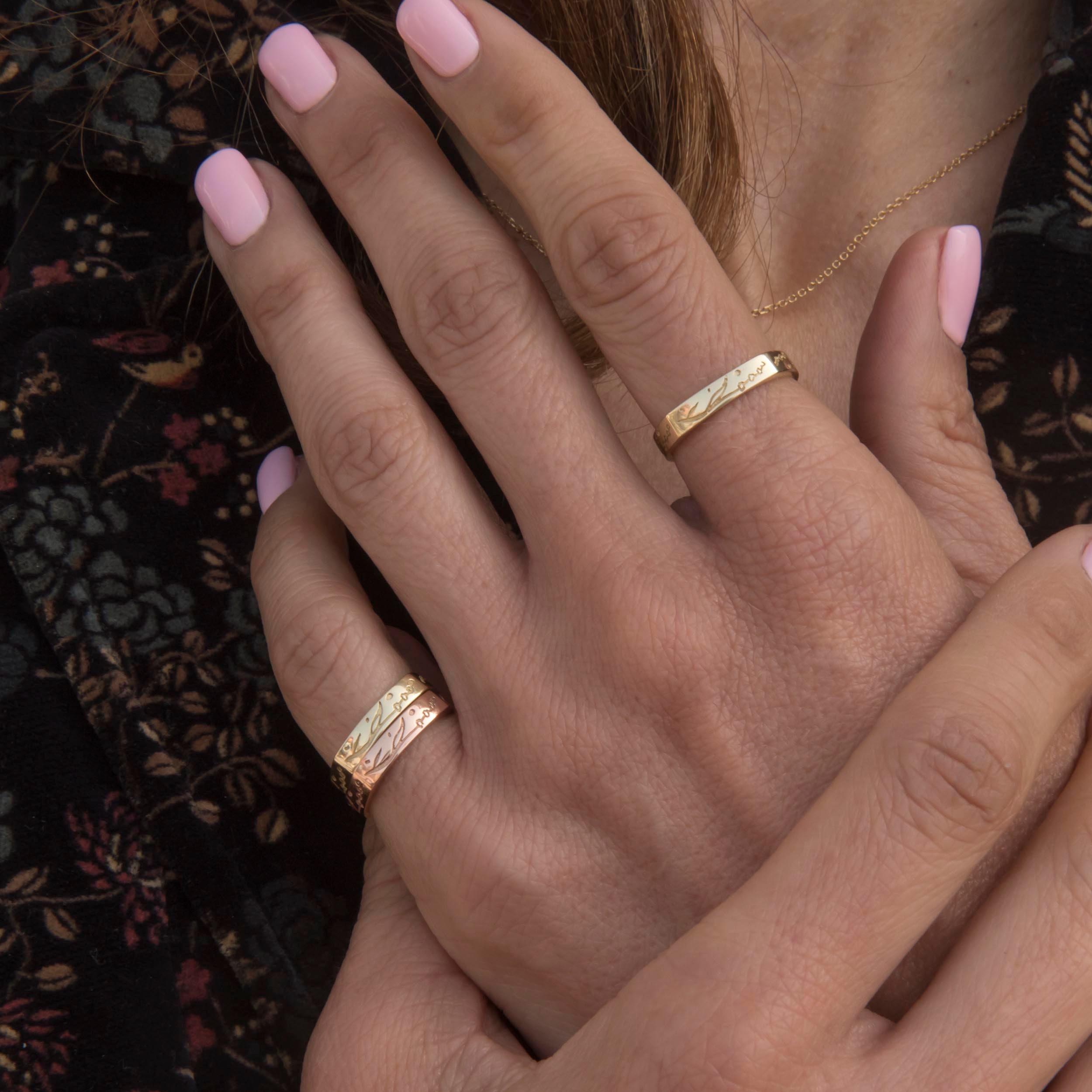 Gold Plain Flower Ring, Pinky Ring, Solid Gold Pinky Ring