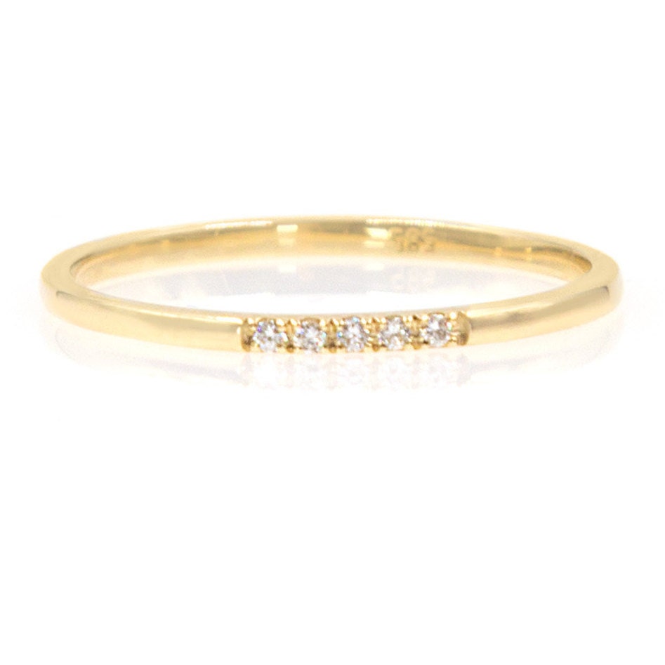 Diamond Thin Band, Thin Diamond Ring, Gold Stacking Ring, Band with