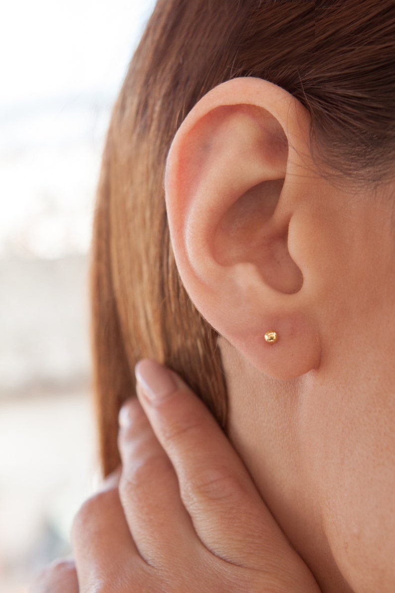 Solid gold 14K ball stud earrings for everyday  casual wear tiny earring tiny studs 14k solid gold 585 rose gold white gold piercings dainty earrings