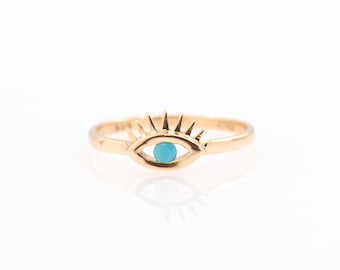 Evil Eye Ring, 14k Solid Gold, Greek Blue Eye Ring, Good Luck Ring, Dainty Minimalist Ring, Lucky Ring. Everyday Gold Ring, Protection Gift