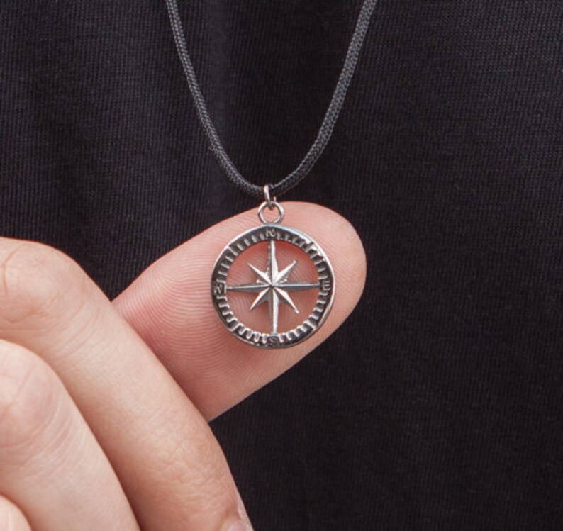 travel necklace Sterling Silver compass necklace nautical jewelry, travel jewelry