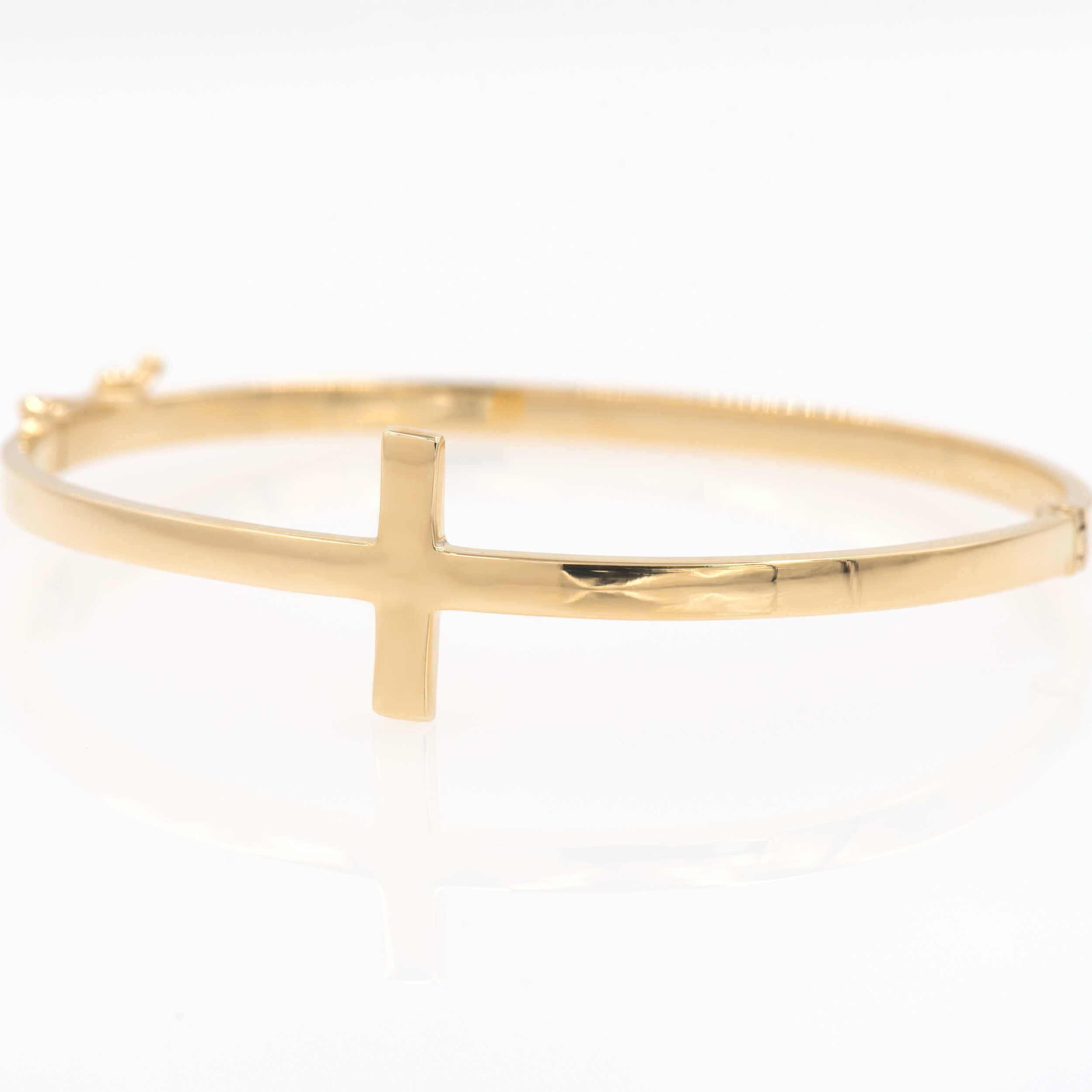 Plain Hinged Gold Bracelet, Sideways Cross Bangle, Gold 14k Oval ...