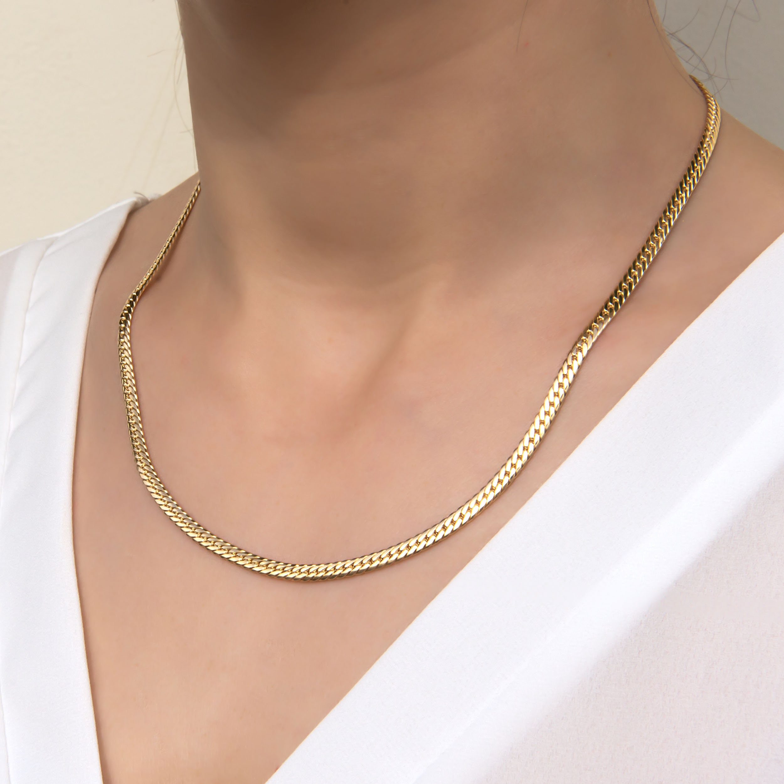 Fancy Herringbone Gold Chain Necklace