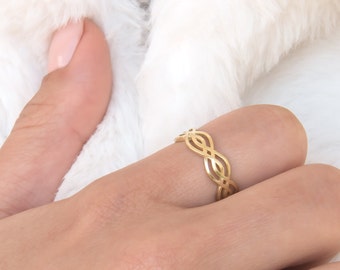 Irish Celtic Ring, 14k Solid Gold Band, Full-Infinity Ring, Eternity Ring, Signet Marquise Ring, Minimalist Ring, Stacking Ring, Mother Gift