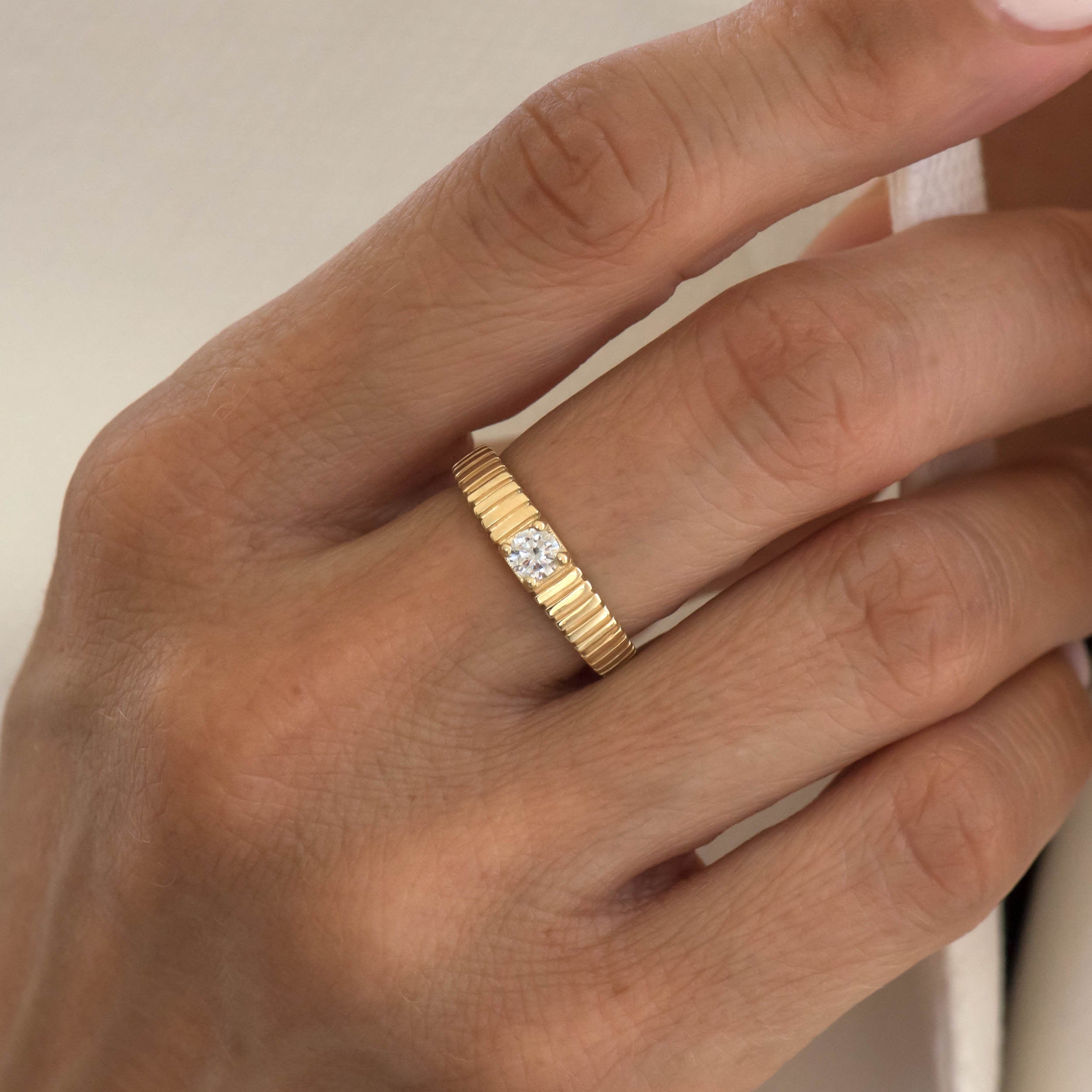 Diamond Solitaire Ring, Diamond Ribbed Ring, Engagement Ring, Wedding Ring, Genuine Diamond 0