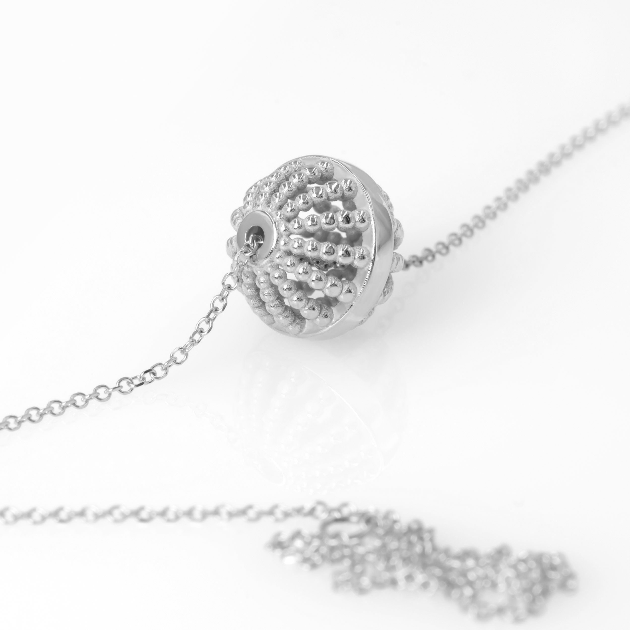 14k Gold Beaded Ball Necklace, Gold Ball Charm Necklace, Real Gold