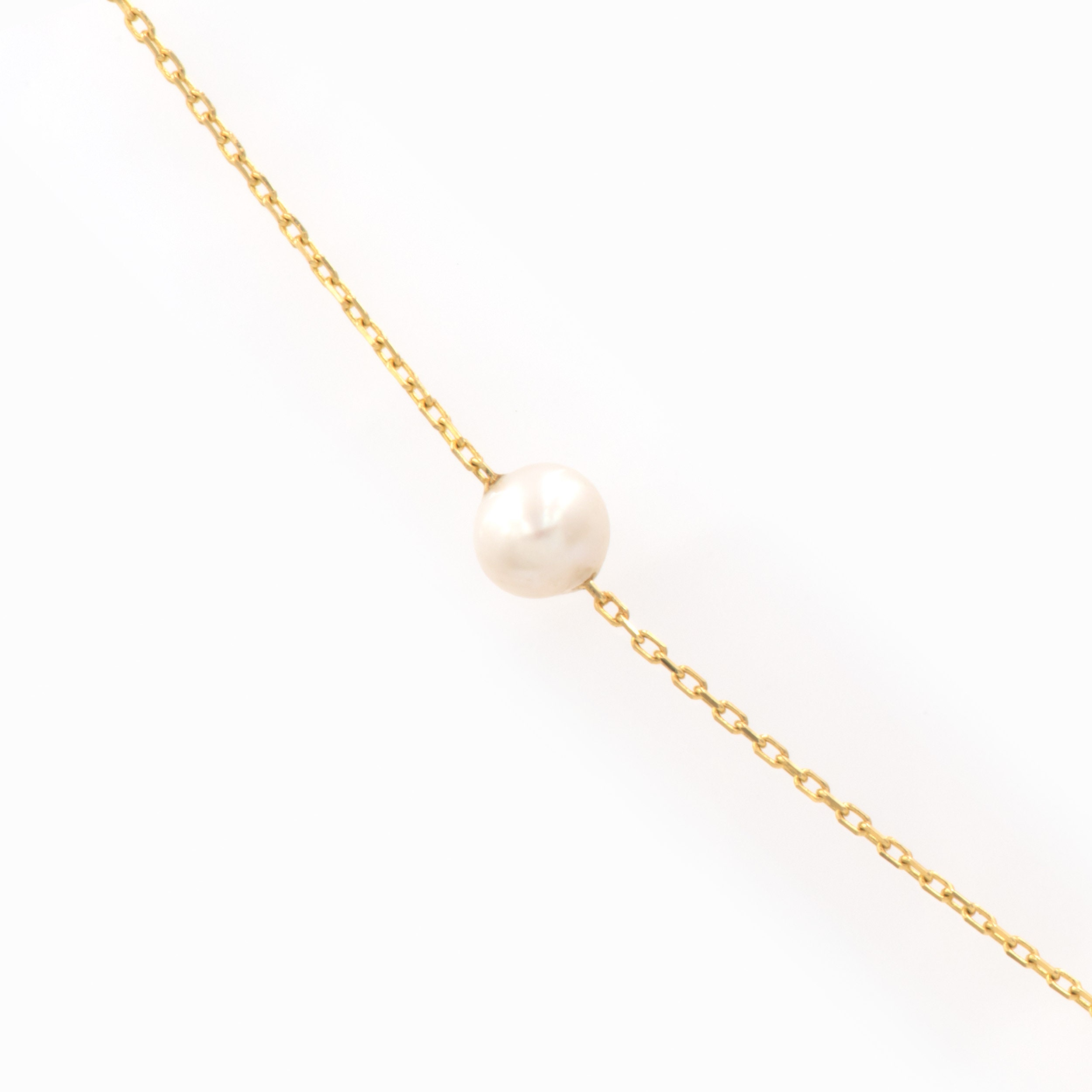 Floating White Pearls, Pearl necklace, Gold Wedding Necklace, 14k Station Necklace, Solid Gold