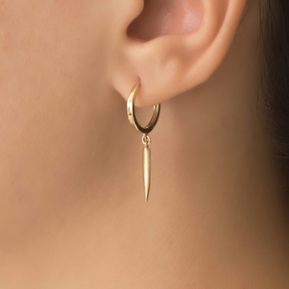14K Gold Drop Single Spike Earrings 14K Rose Gold