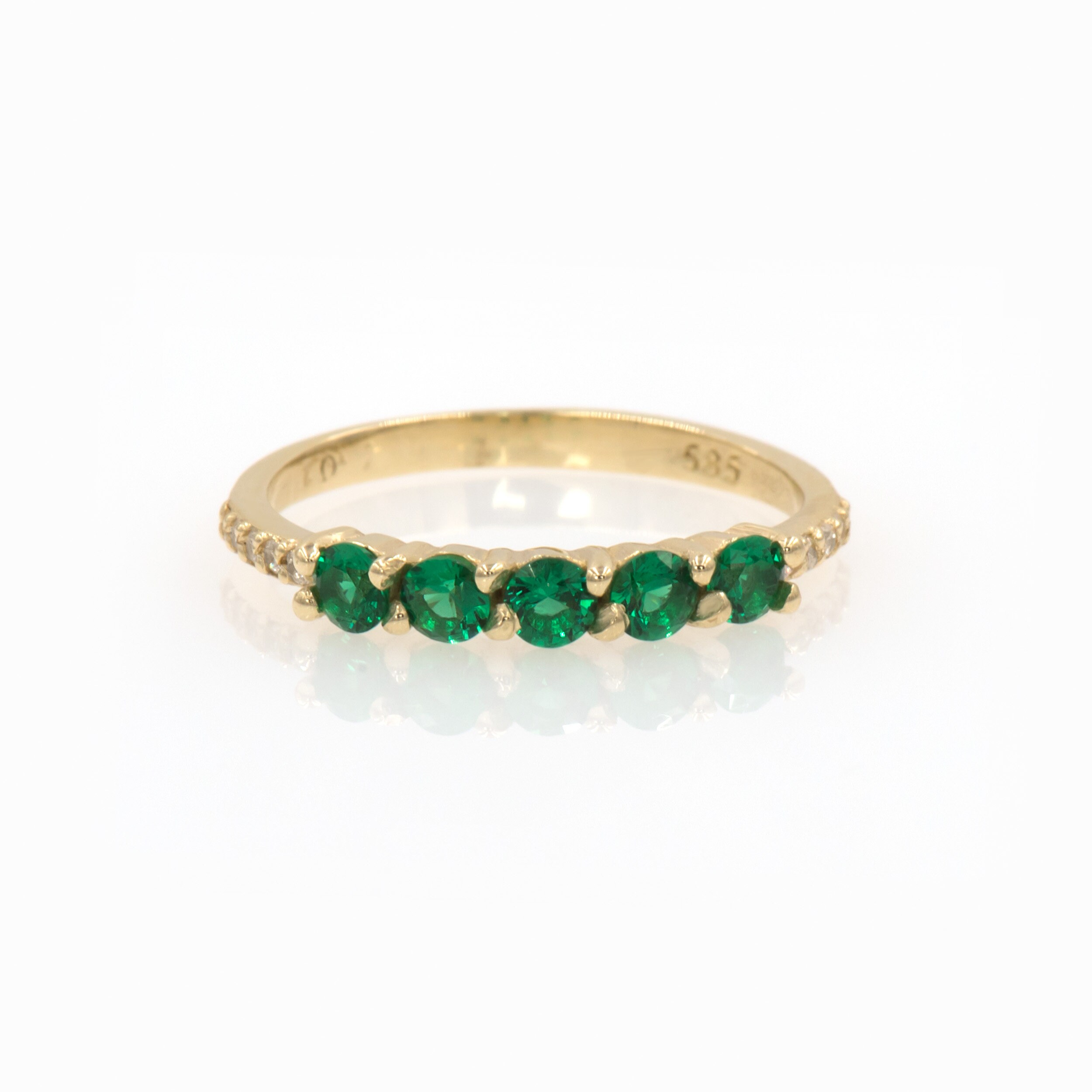 Half Eternity Gemstone Ring, Solid Gold 14k Emerald Setting Ring, Gold ...