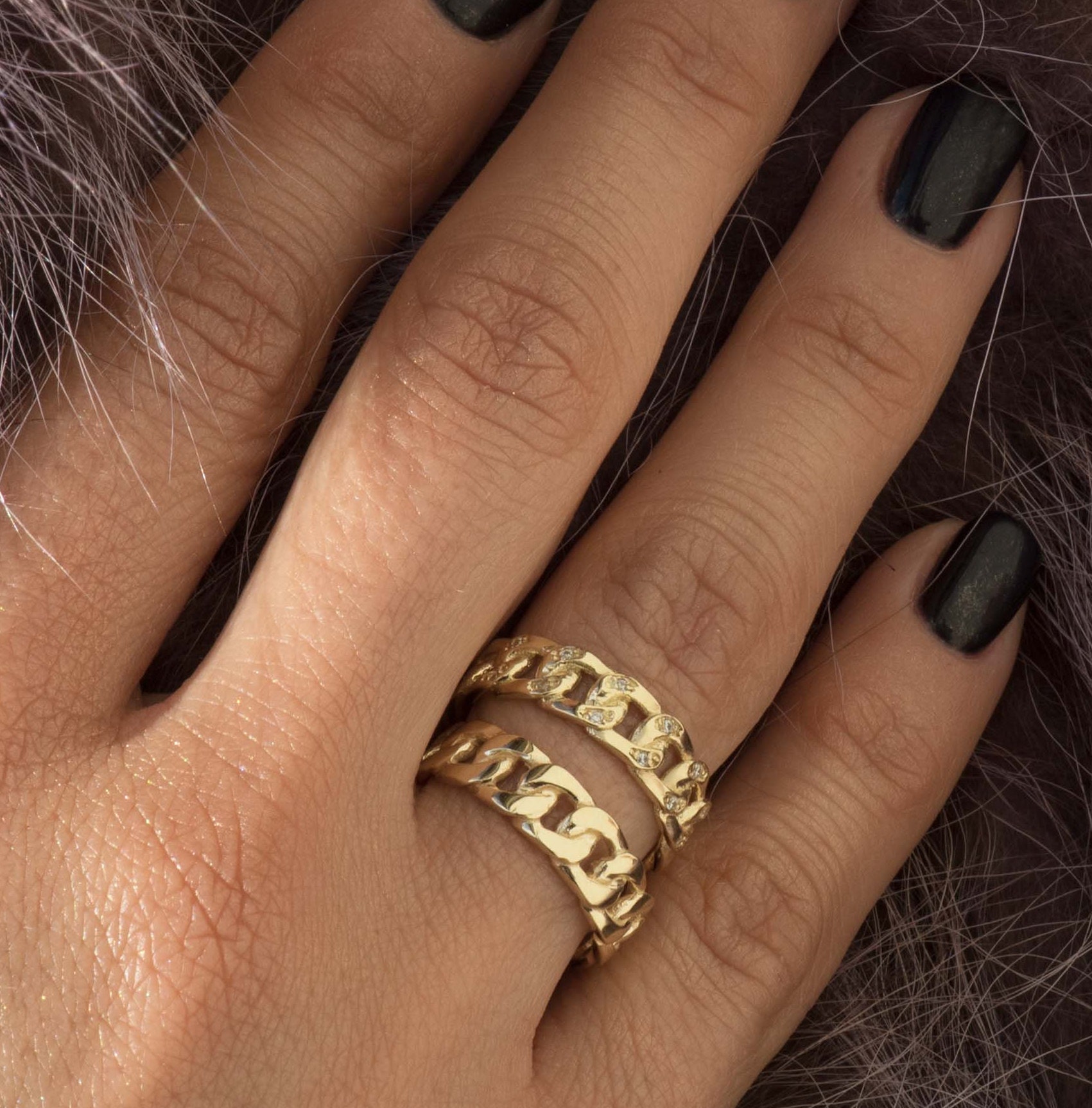 Diamond Ring* Solid 14kGold Ring * Chain Ring * Chunky Chain Ring