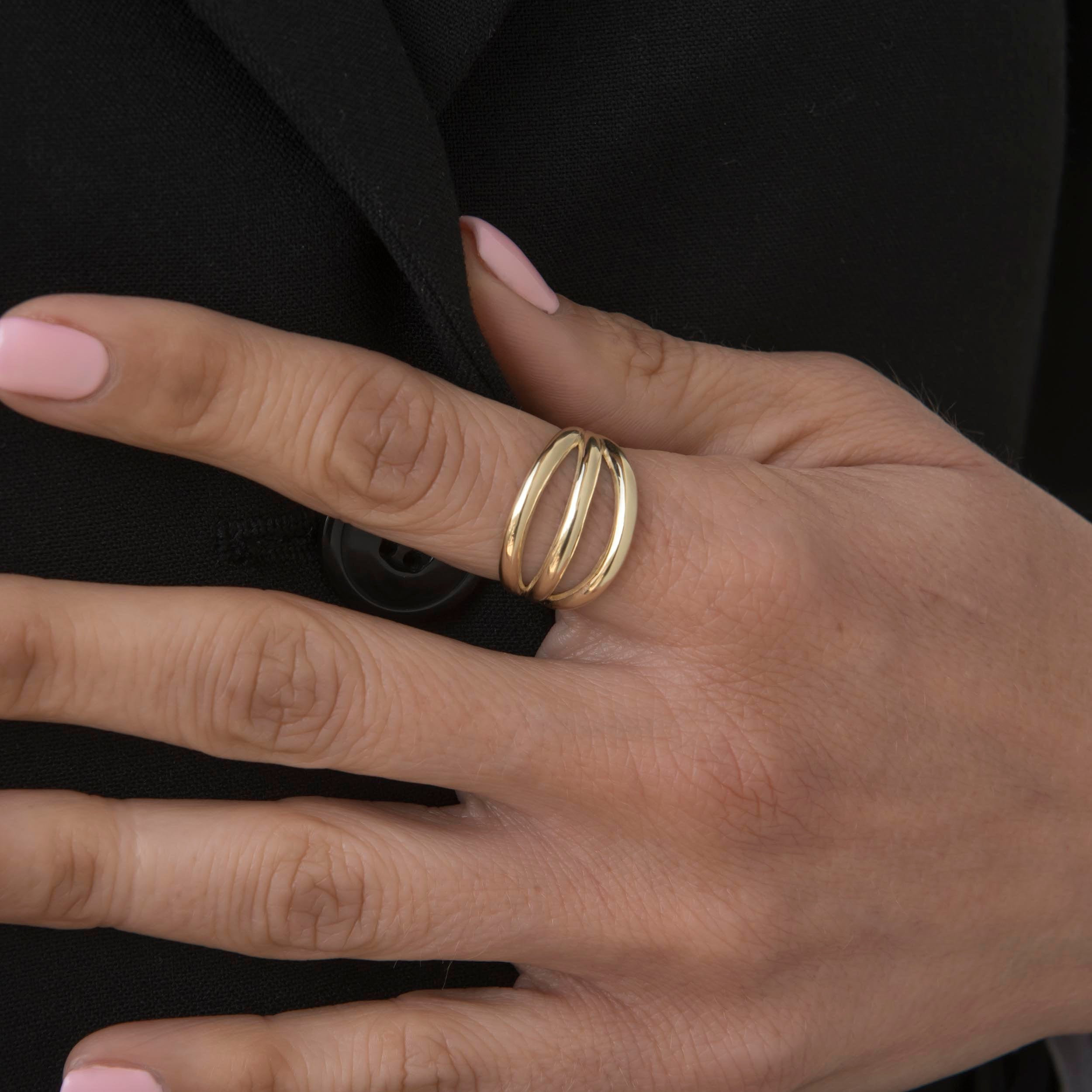 14k Gold Triple Dome Ring / Dome Ring Gold / Statement Ring / Gold Open Ring / 14k Gold Ring