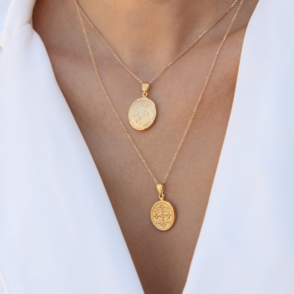Christian Necklace, Greek Christian Necklace, Oval Charm Byzantine