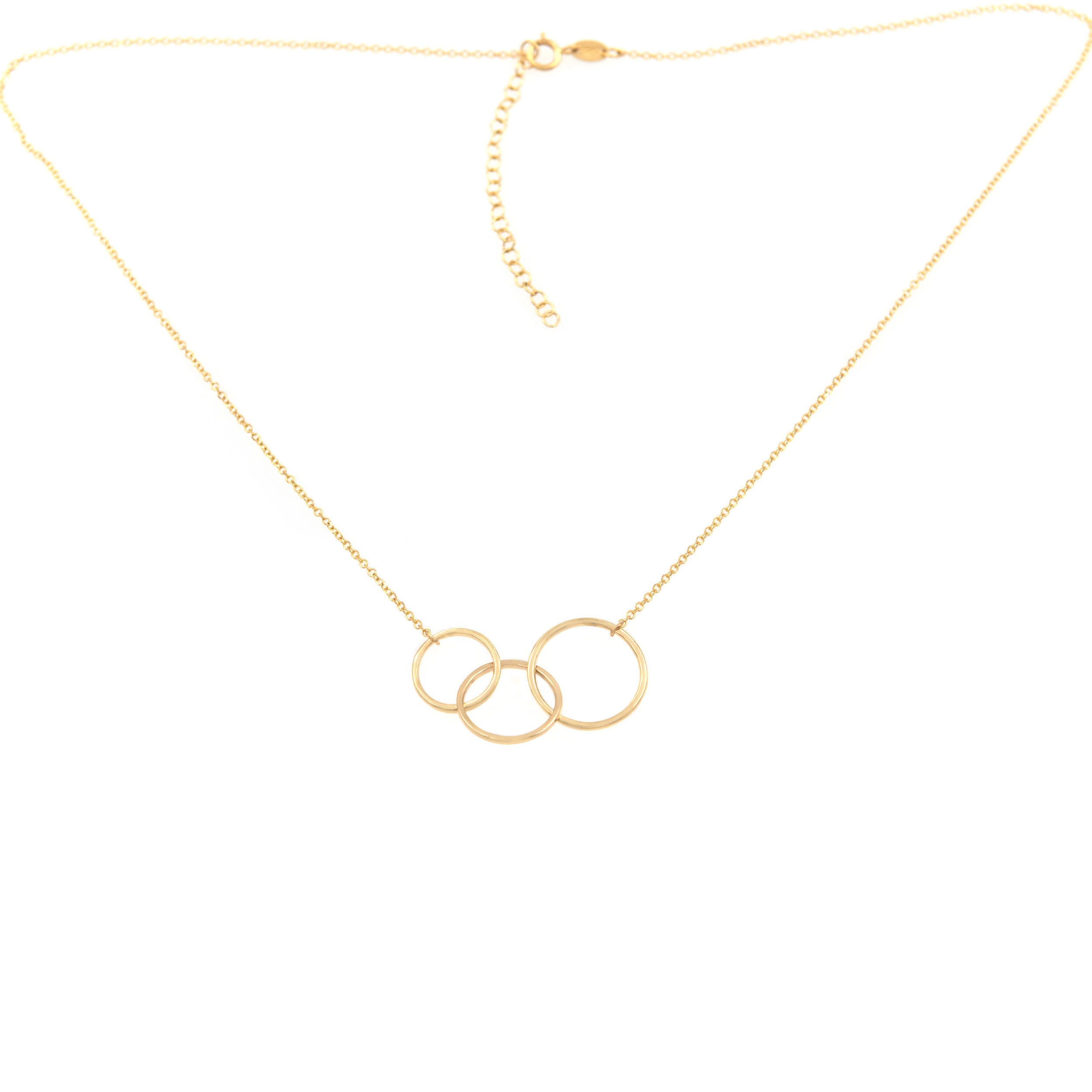 Solid Gold Circles Necklace, Gold 14k Linked Rings, Linked Rings Necklace, Triple Circle Charm
