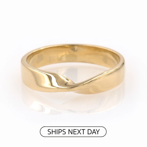 Mobius Wedding Band, Gold Wedding Ring, Solid Gold Ring, Infinity Band Ring, Gold Wedding Twisted Couples Promise Ring, Fathers Day Gift