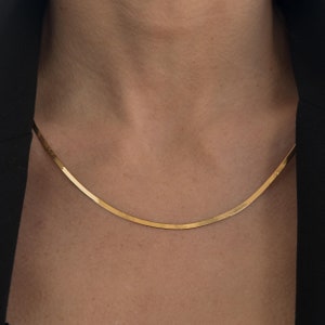 Snake Gold Necklace, Gold Herringbone Chain, Herringbone Chain, Solid Gold 3mm Necklace,Snake Chain, Classic Liquid Chain, Sister Gift