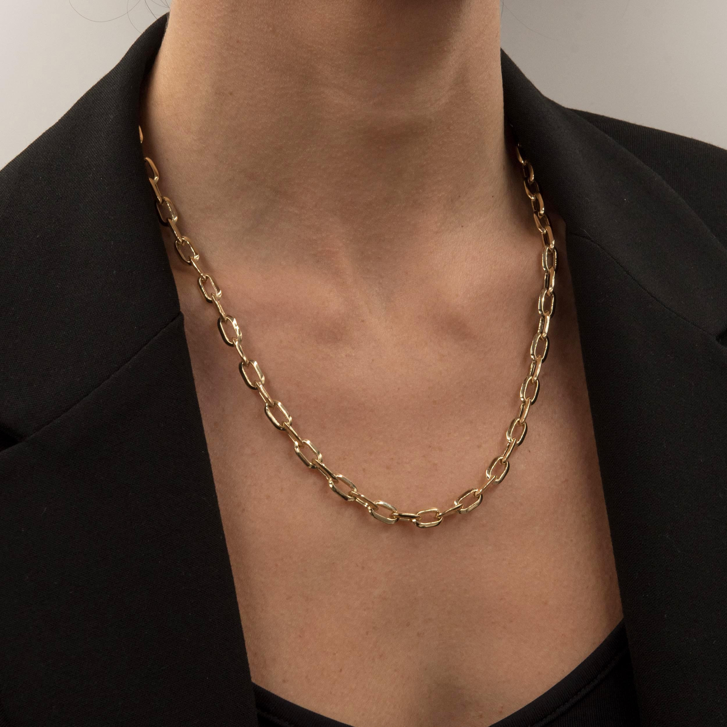 Oval Link Elongated Chain/ Real Gold Paper Clip Chain Necklace / 14k