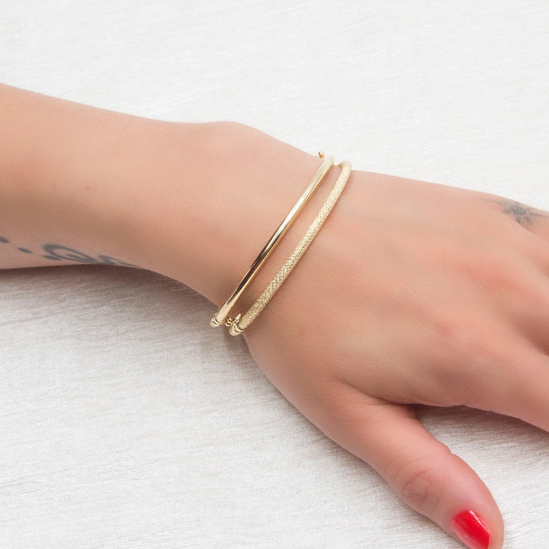 Gold Bangle Bracelet Oval Gold Bracelet Simple Gold Bangle 2 mm Wide Bracelet 14k gold Bangle Stacking Gold Cuff Gold Dainty Bracelet