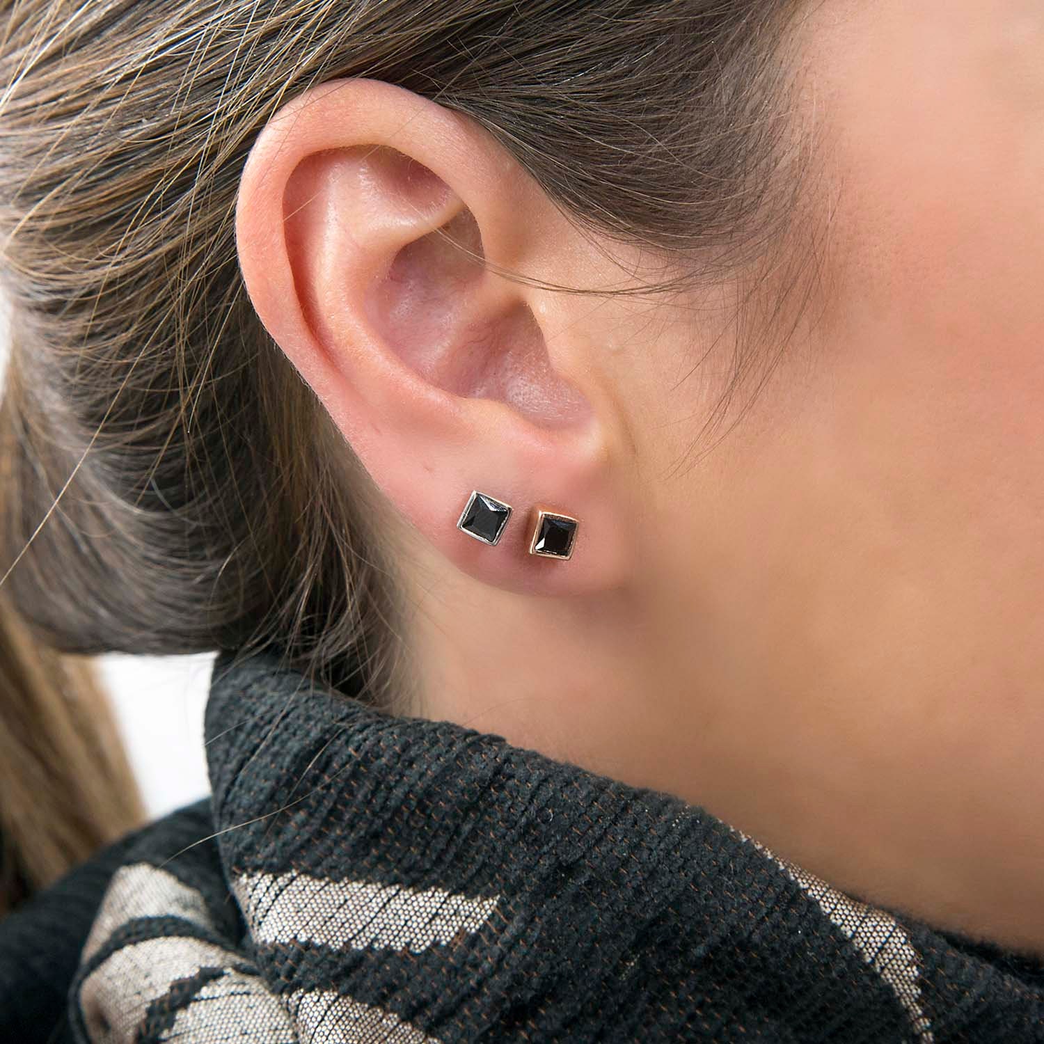 Gold Stud Earrings, Square Stud Earrings, Princess Cut Earrings