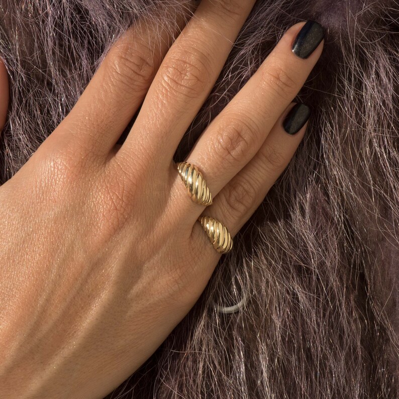 Gold Croissant Ring Gold Pluto Ring Chunky Croissant Ring 14k Solid Gold Ring Twisted Dome Ring Chunky Gold Ring Statement Ring