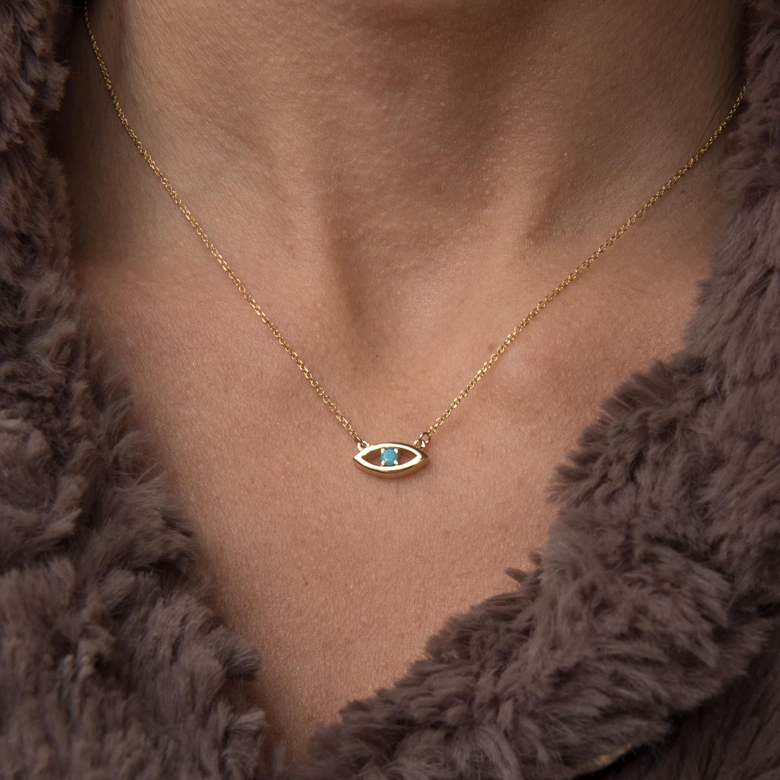 Gold Eye Necklace, Small Evil Eye Necklace, Gold Eye Charm, Protection