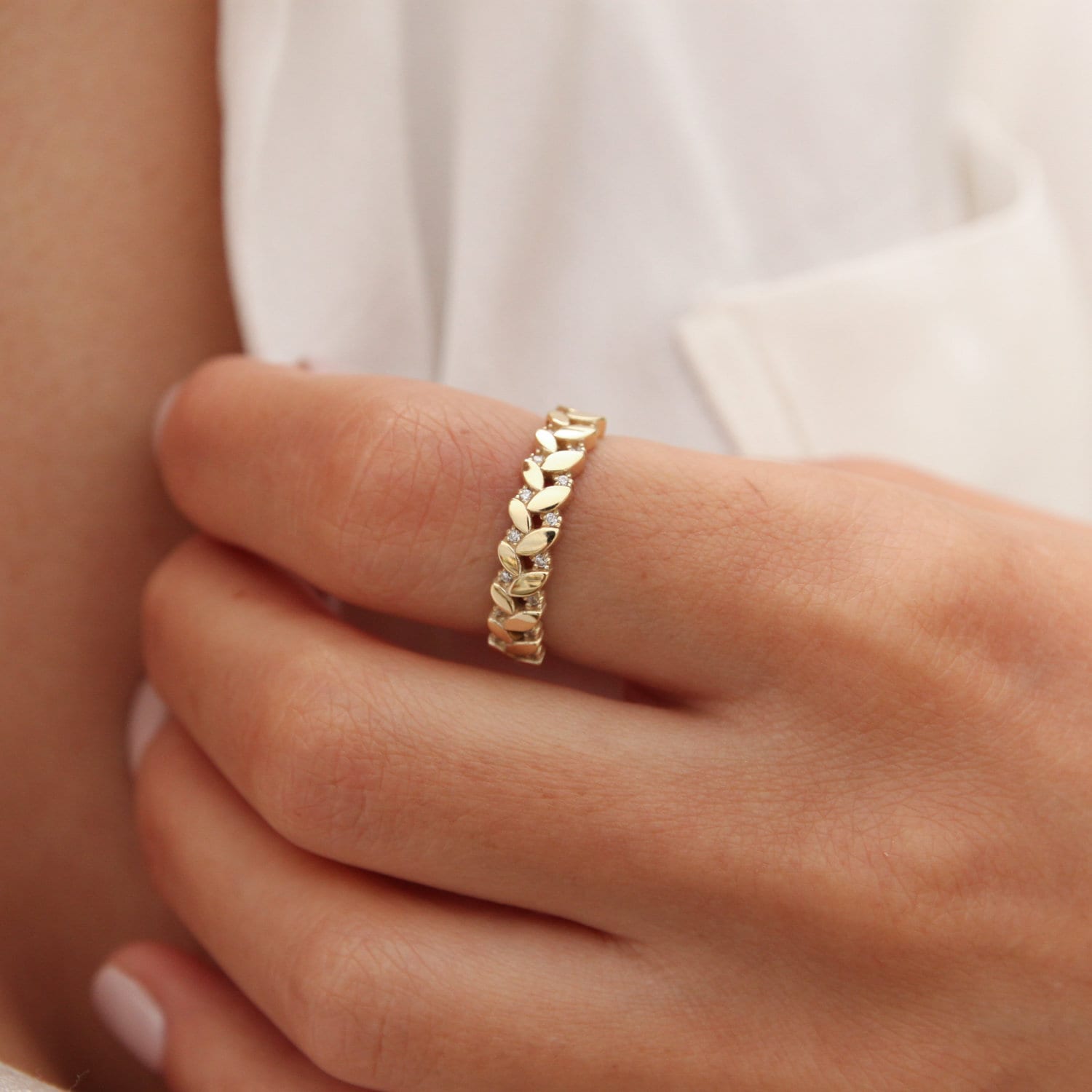 Gold Twig Ring, Daisy Ring, Gold Flower Ring, Gold Chain Ring, Leaves