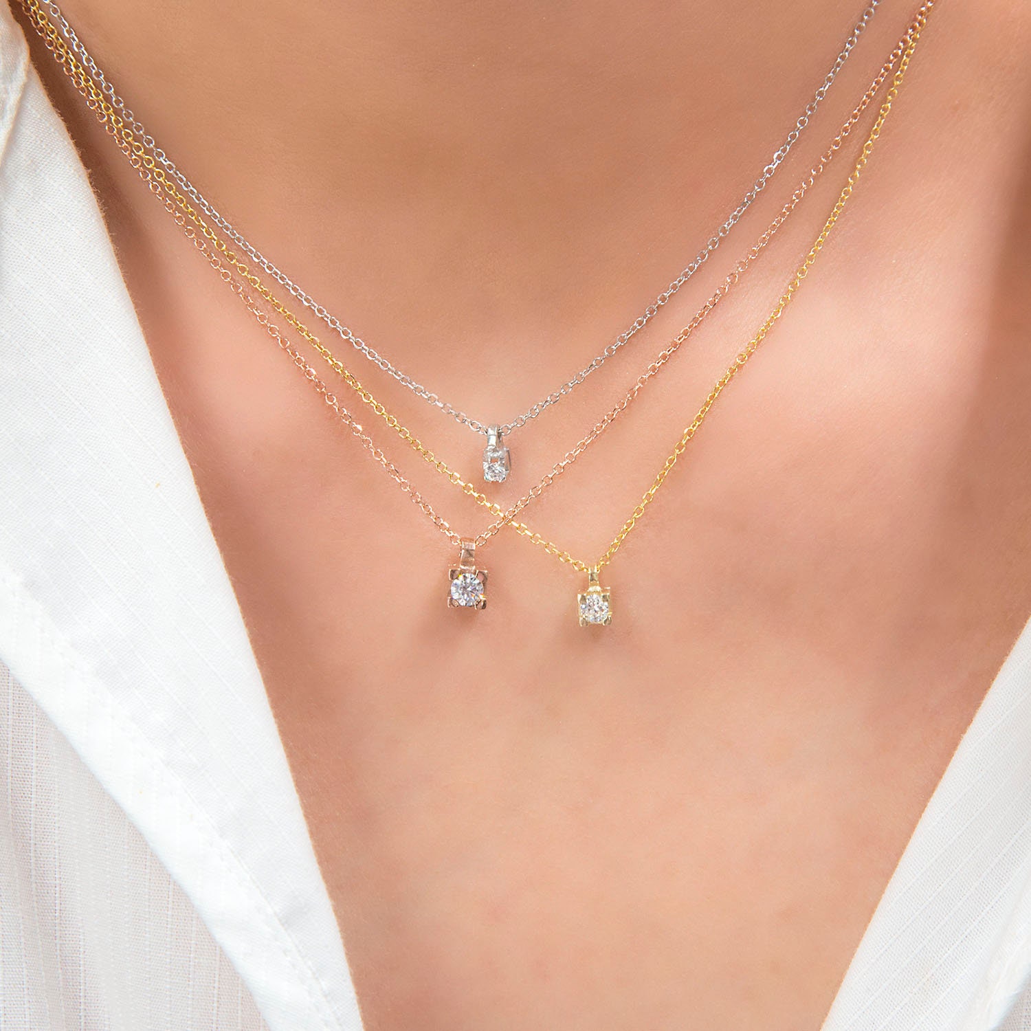 Prong Necklace/ Diamond Necklace/ Diamond Solitaire Necklace/ Floating