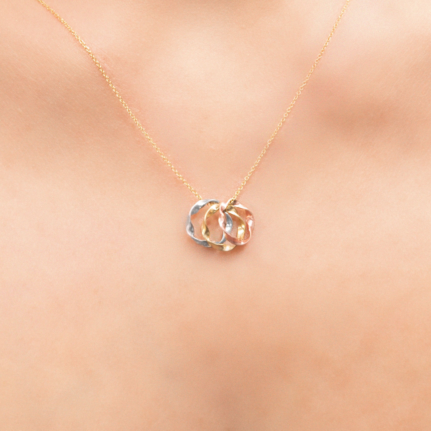 Love Knot Necklace, Gold Trinity Necklace, Gold Linked Rings, Linked