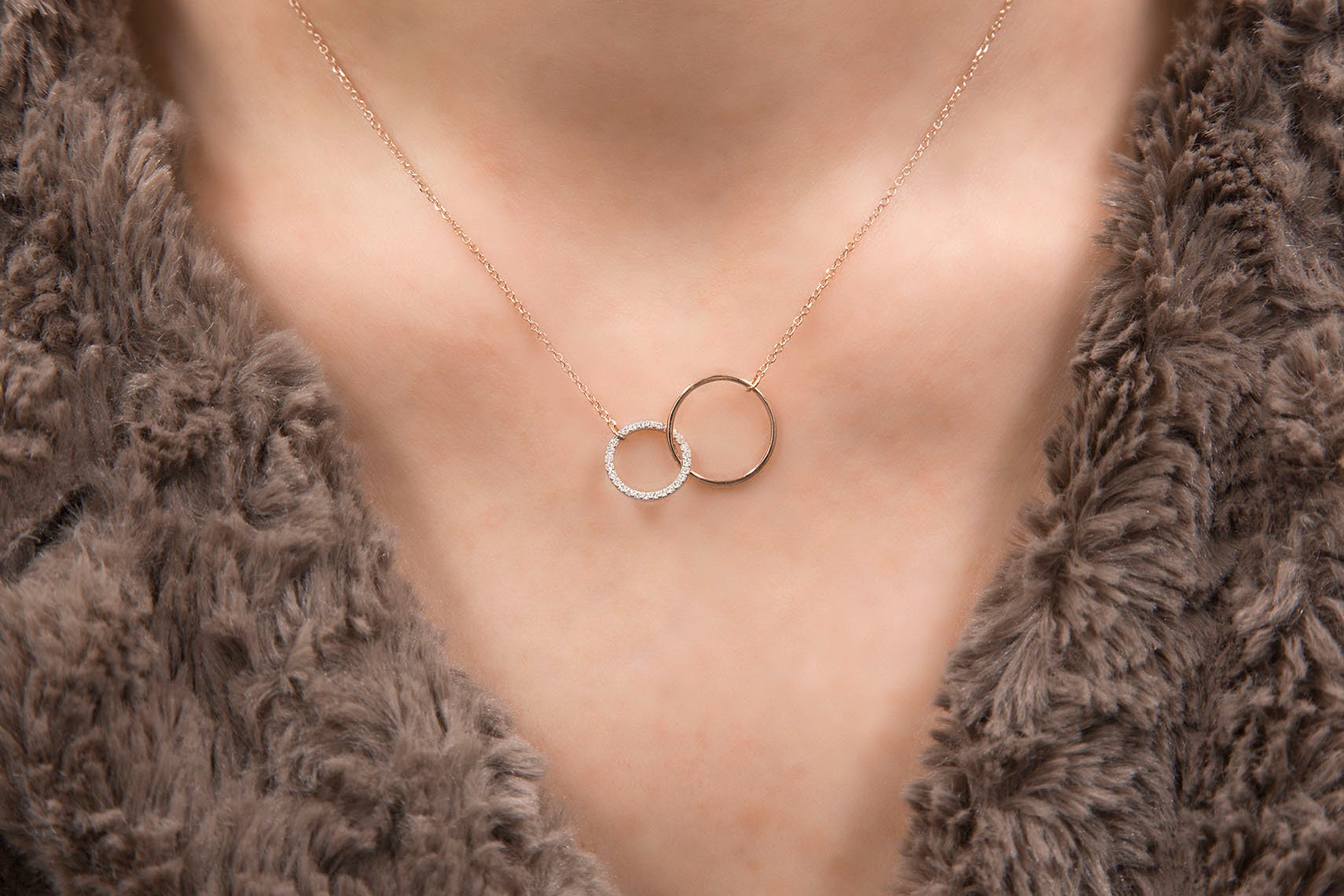 Gold Linked Rings, Linked Rings Necklace, Double Circle Charm, Karma
