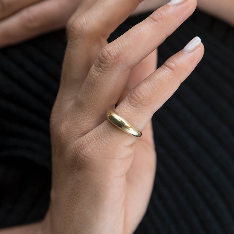Inspired by great grandmother's wedding band with soft curves. A signature, classic piece you'll wear for every occasion of your life.  Made in solid 14K Gold this dome ring is coming in 3 different options/wide