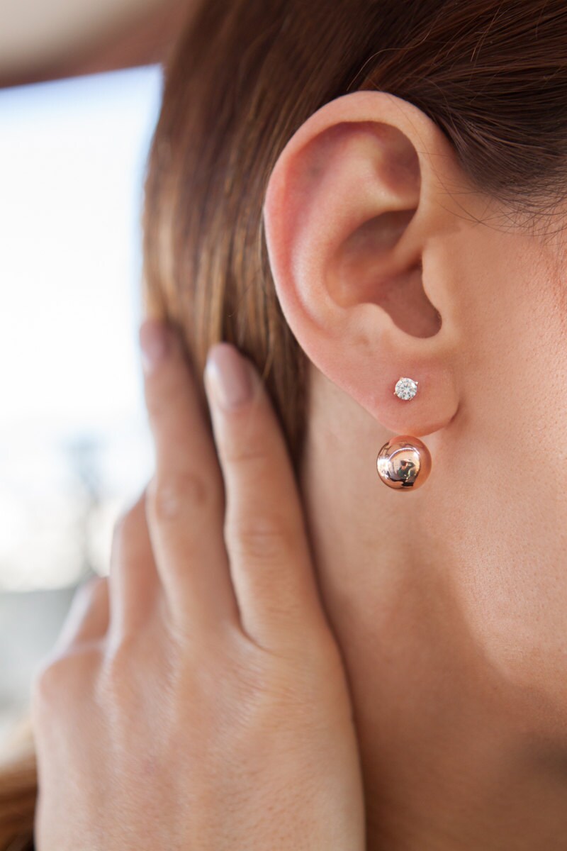 Ear Jacket Earrings, Gold Ear Jacket, Double Sided Earring, Gold