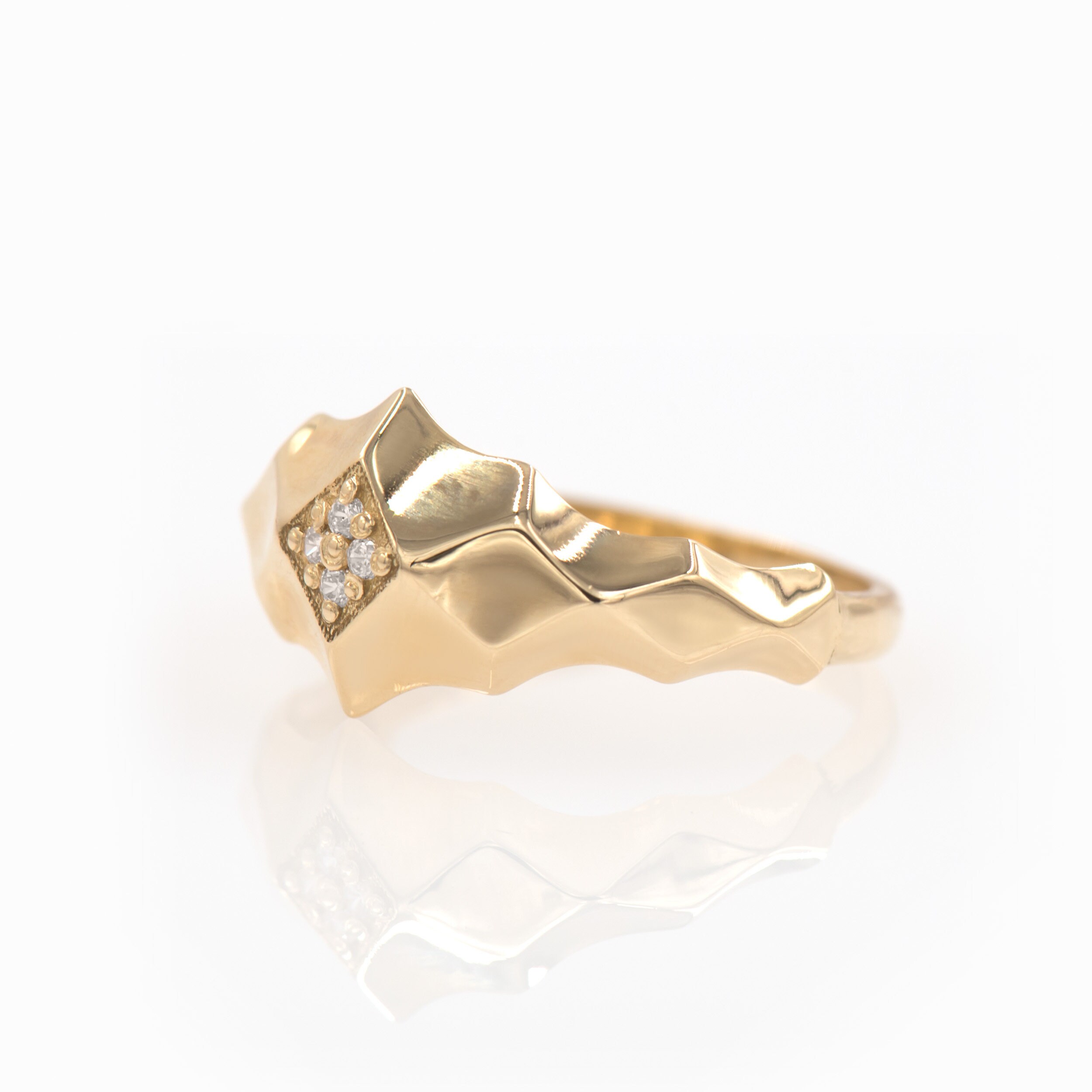 Diamond cut Gold Ring / 14k Solid Gold Statement Ring / Diamond Gold