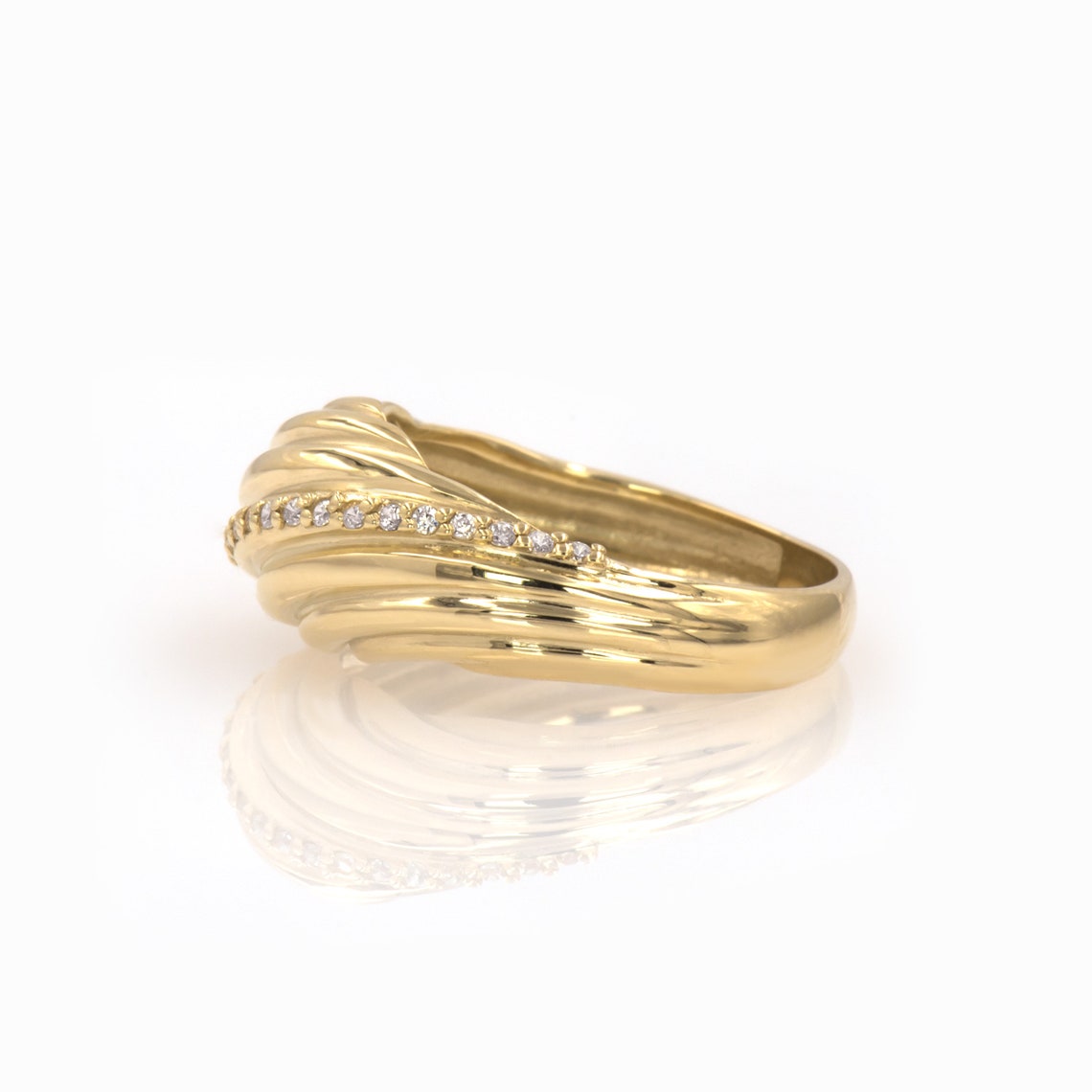Diamond Gold Croissant Ring / Diamond Gold Pluto Ring / Chunky | Etsy