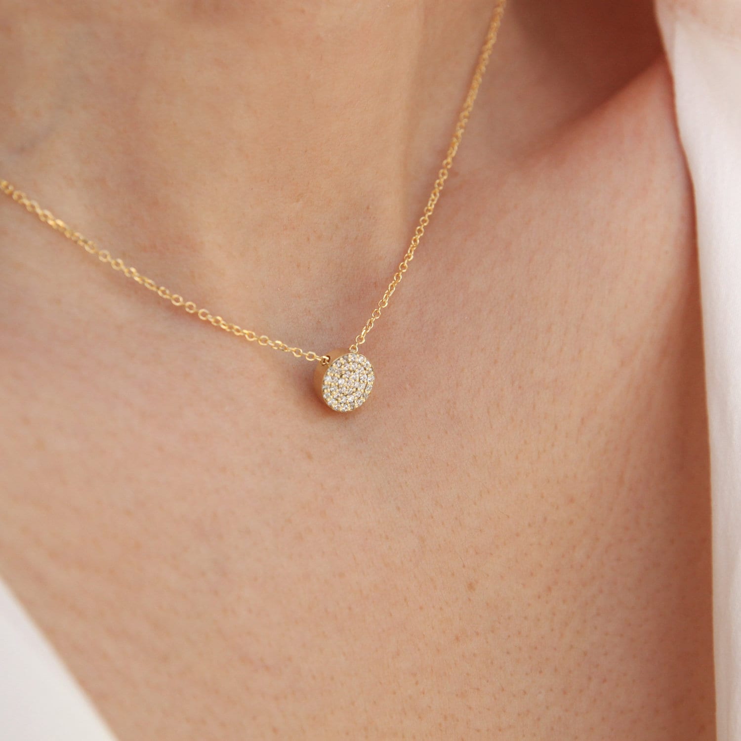 Disc Necklace, Diamond Disc Necklace, Gold Disc Necklace, Circle