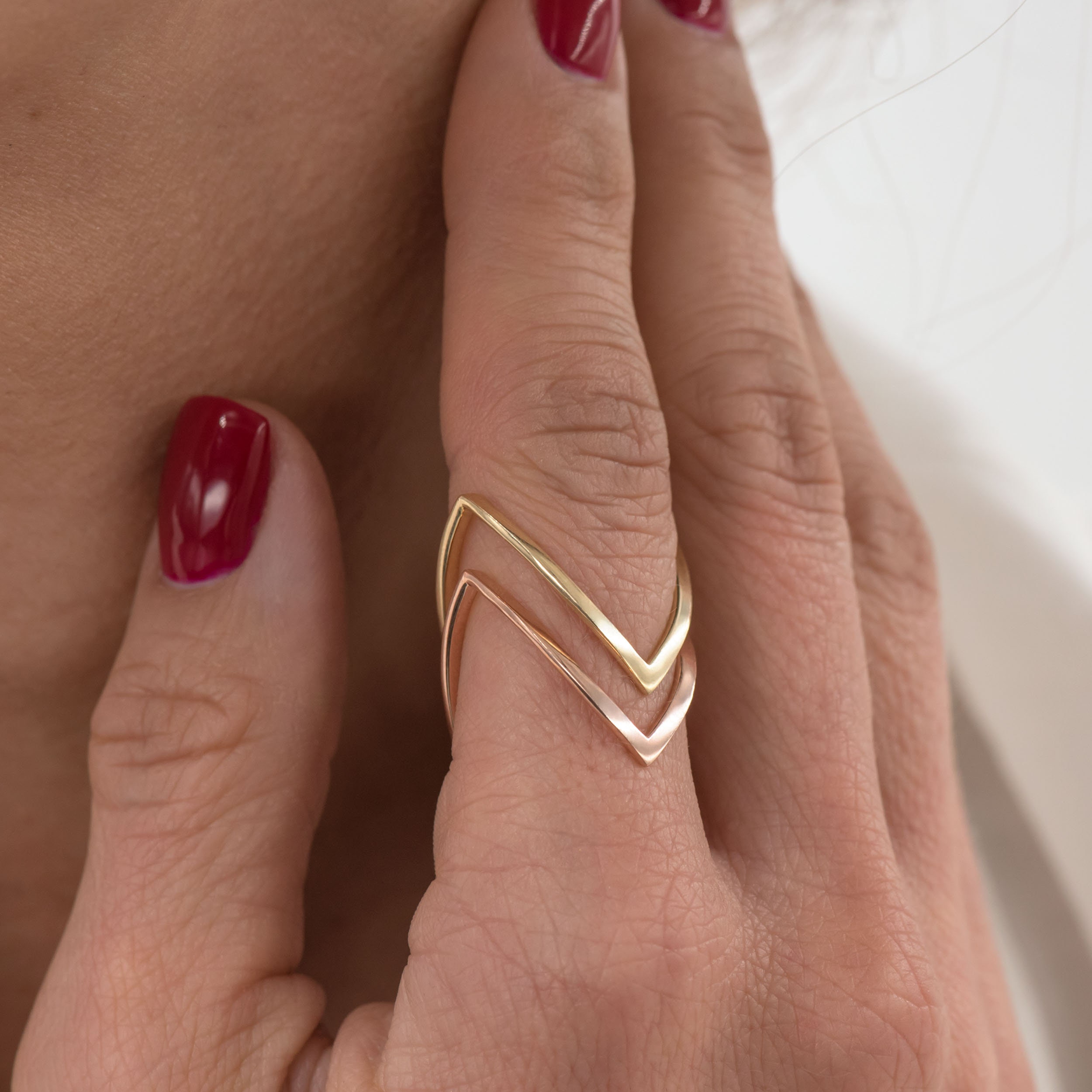 Solid Gold 14k V Ring, 14k Gold V Shaped Ring, Chevron Ring, Gold V