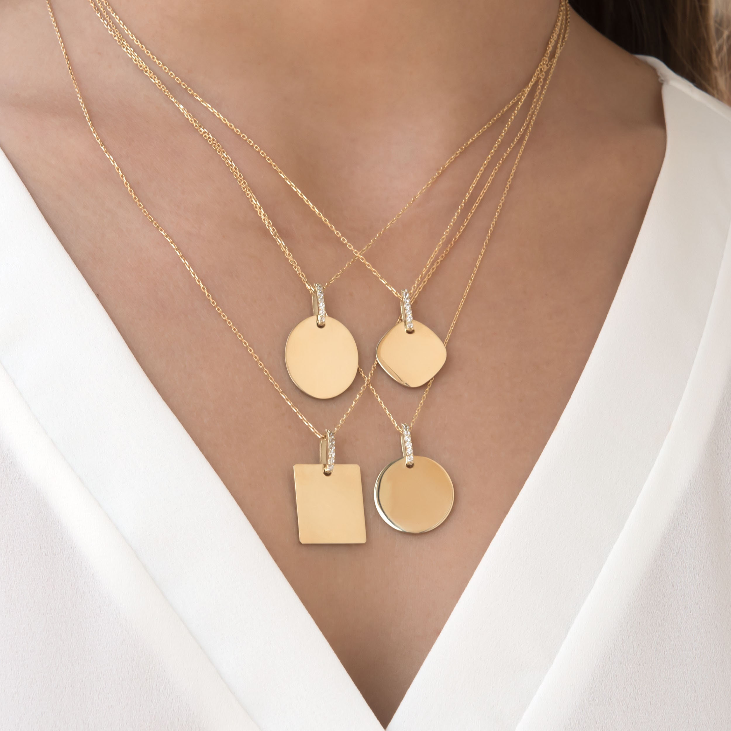 Solid Gold Tag Necklace, 14k Gold ID Necklace, Square Pendant Necklace, Personalized Pendant