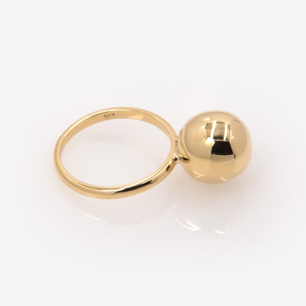 Bague boule en or, or massif K14, bague tendance, bague minimaliste, bague à empiler, bague sphère géométrique, bague unique, cadeau parfaite pour soeur