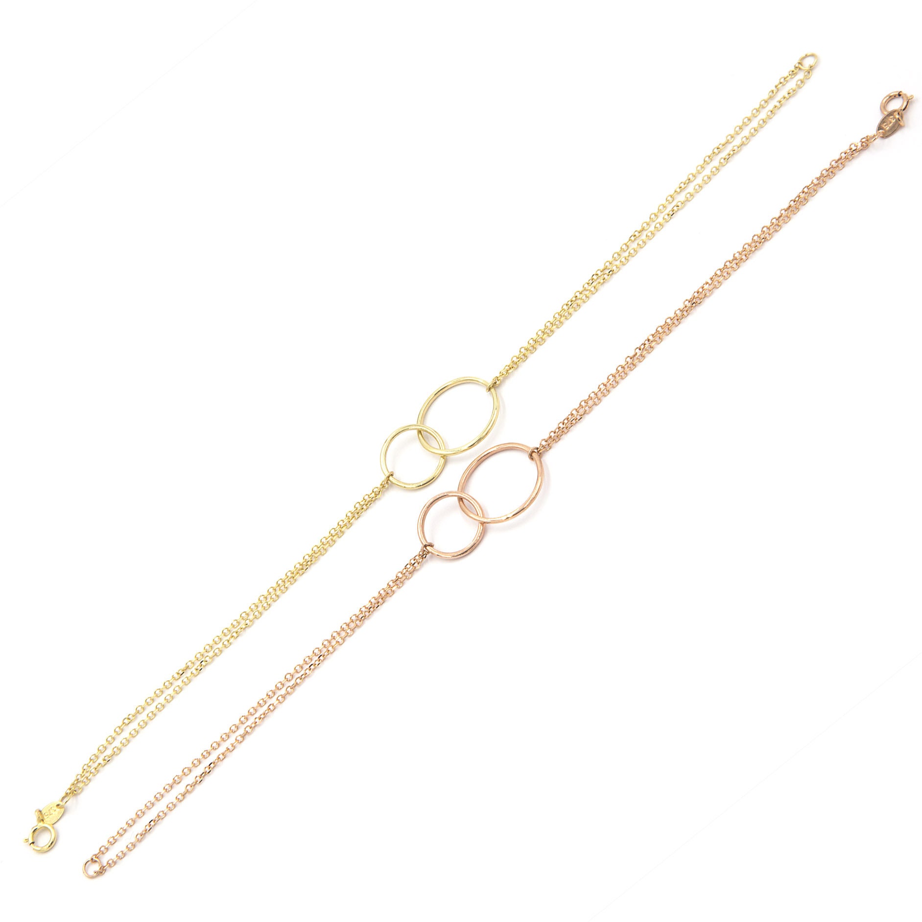 Gold Linked Rings, Linked Rings Bracelet, Double Circle Charm, Gold