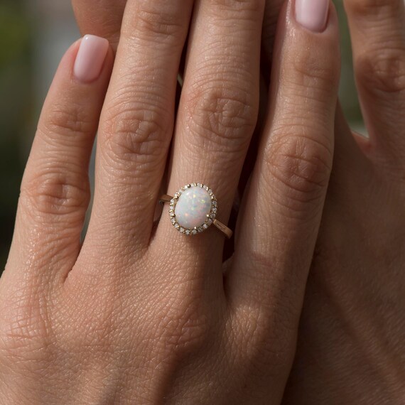 White Opal Ring Gold Opal Ring Fire 