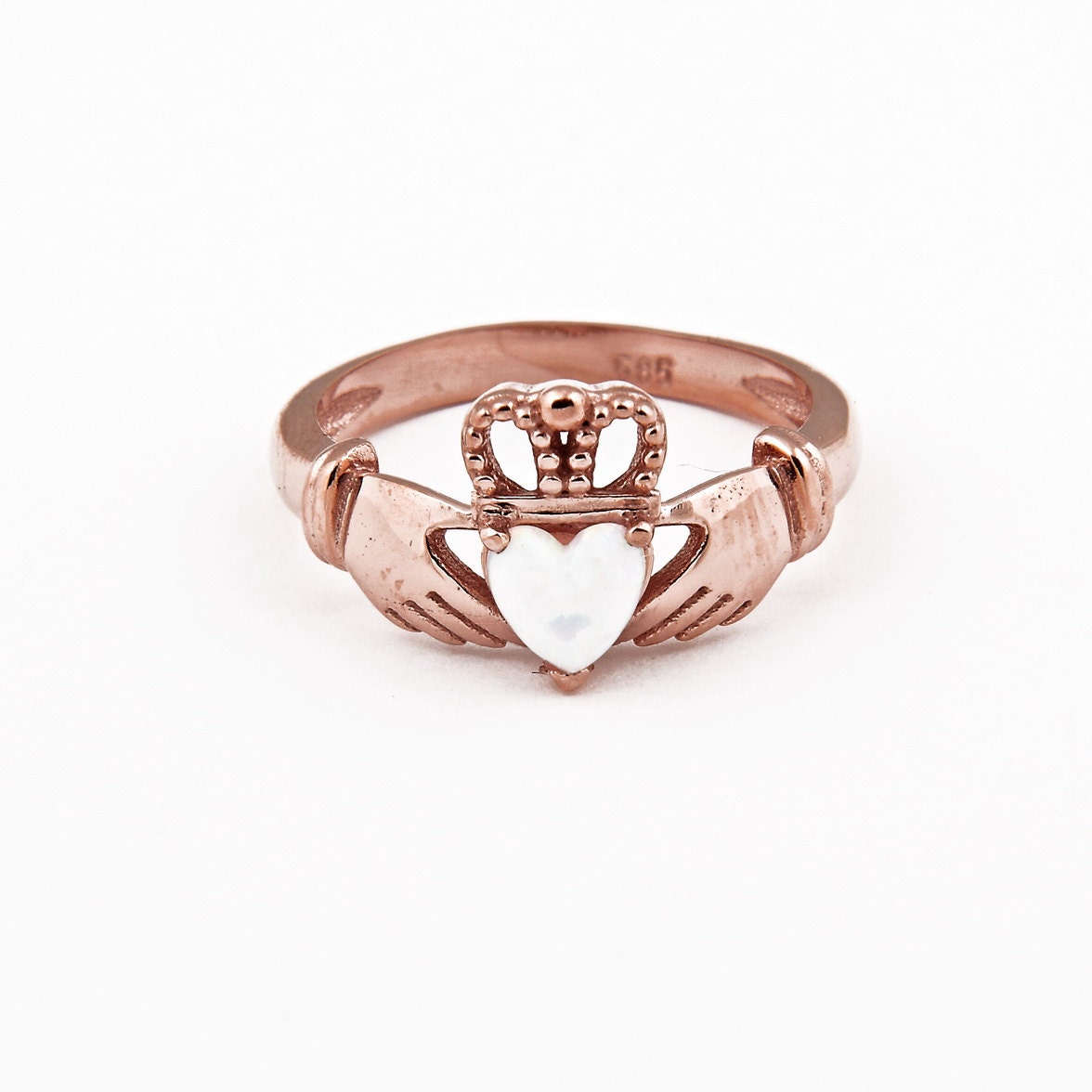 Anello Claddagh in oro massiccio 14k anello nuziale in opale anello in oro a forma di cuore anello con nodo celtico anello a forma di cuore con corona irlandese anello in opale