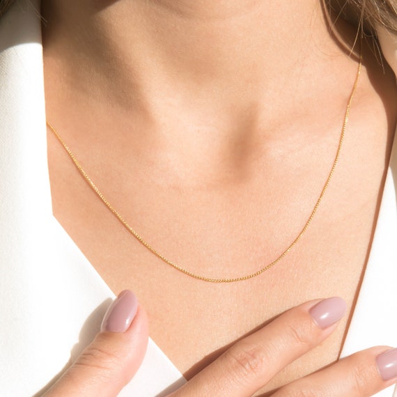 Solid Gold Thin Chain, 14K Gold Chain Necklace, Wheat Chain